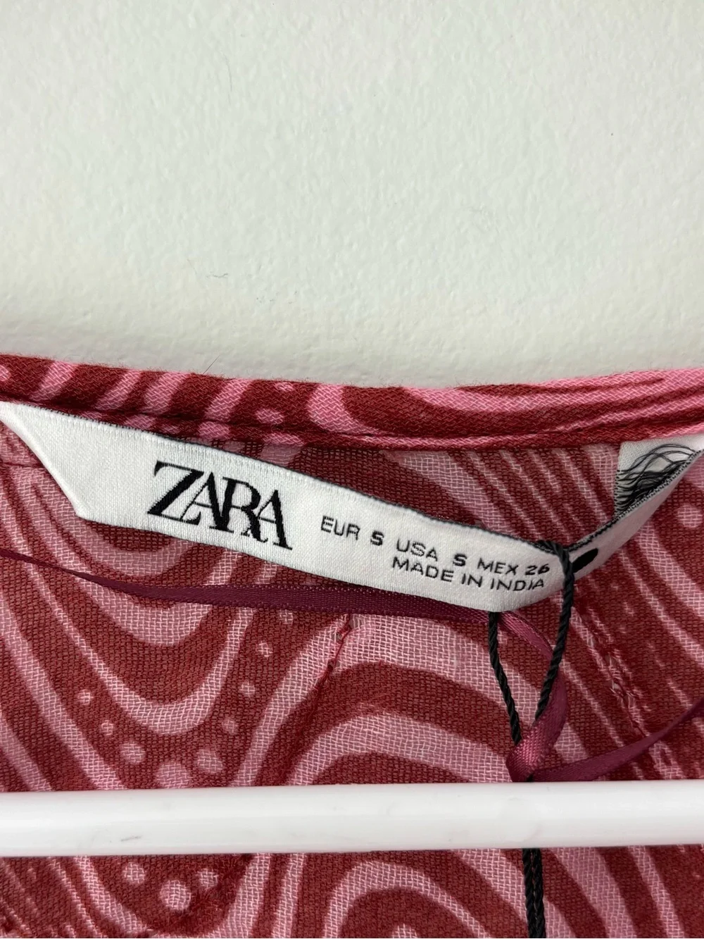 Zara Pink Sequins Beaded Swirl Printed Midi Dress Sheer Deep V Neck Tie Front